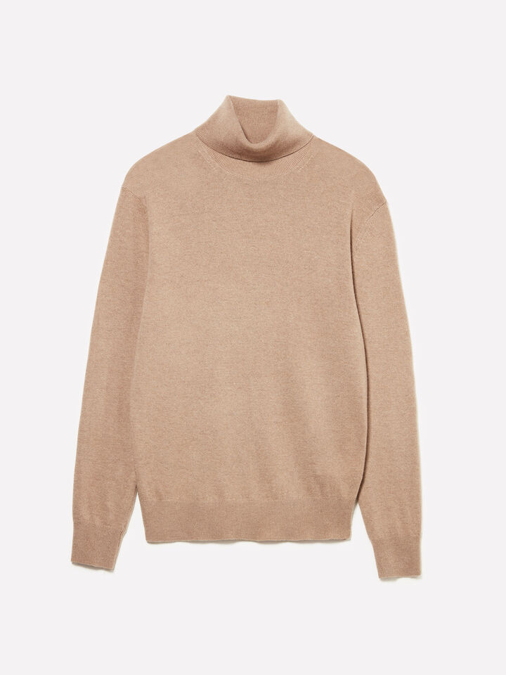 Pull beige foncé coupe classique à col montant - pulls col montant pour homme - Beige | Sisley image number 1